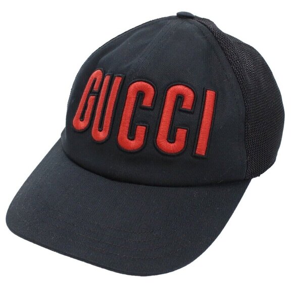 NWT GUCCI BASEBALL CAP BLACK RED SIZE XS Logo Hat Unisex - Picture 1 of 11